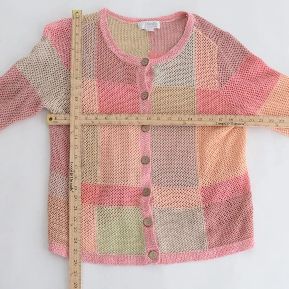 Vintage Christopher & Banks Pink Tan Fishnet Knit Button Up Cardigan Sweater 1X - Picture 4 of 10
